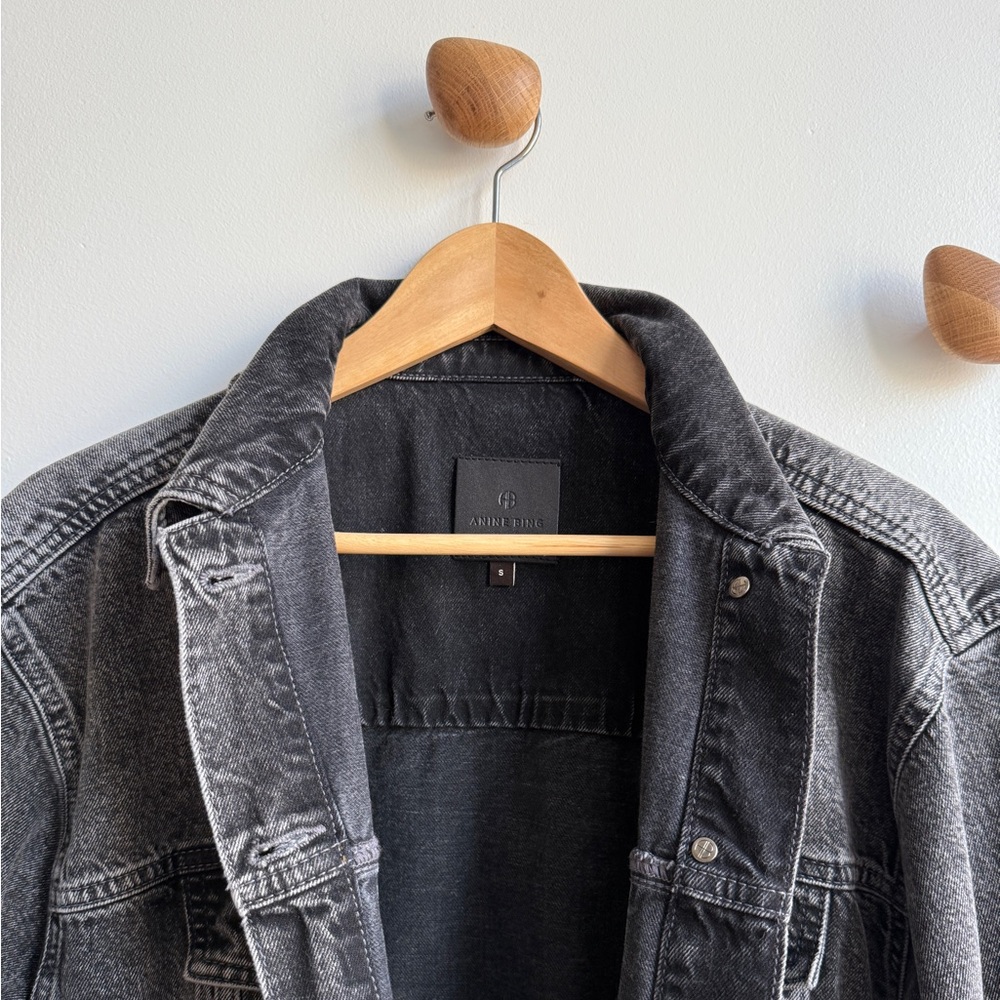 Anine Bing Charcoal Black Denim Jean Jacket - Picture 5 of 7